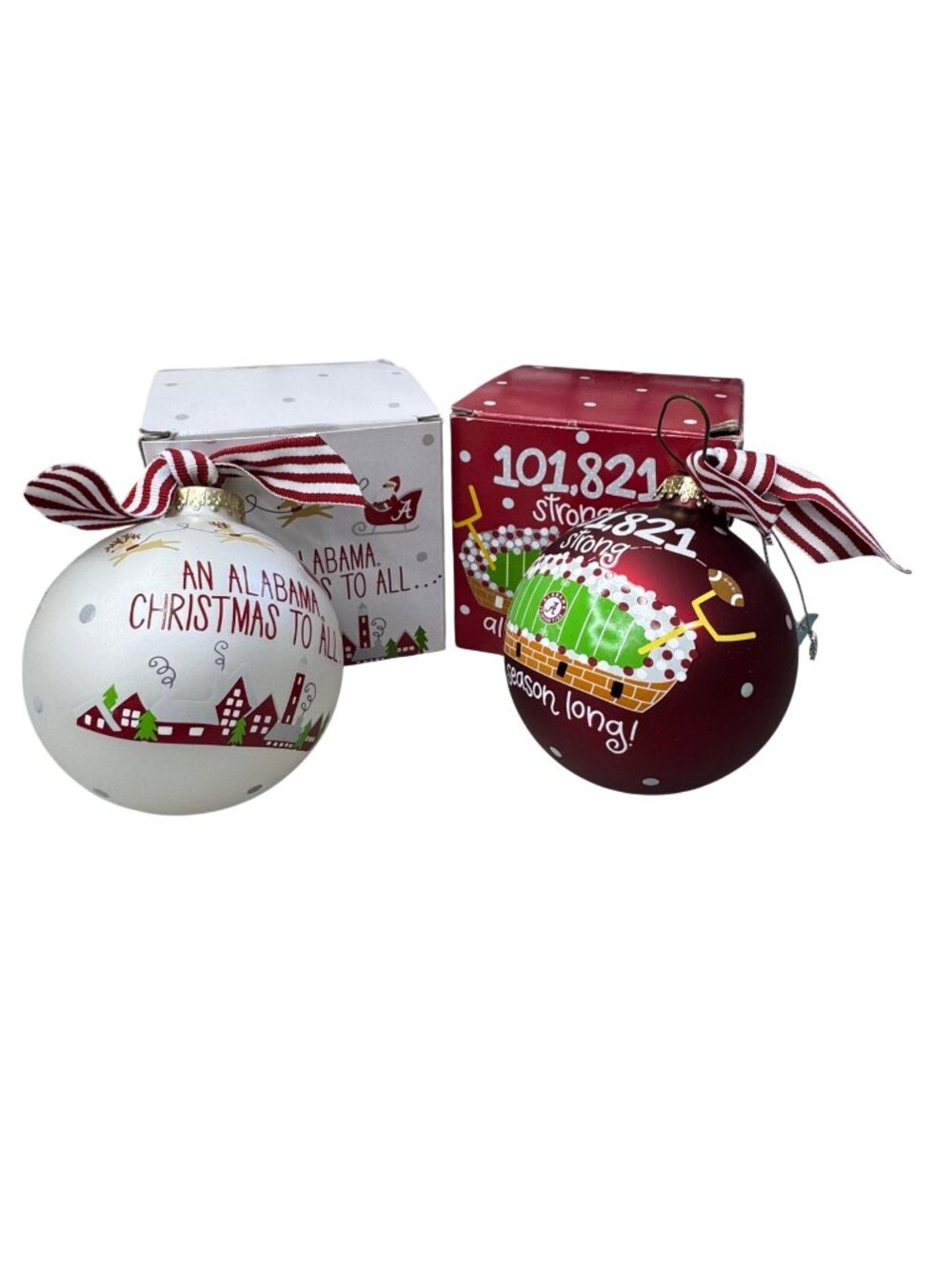 Alabama Crimson Tide Christmas Ornament Set Lot 2 Ribbon New Box Coton Colors